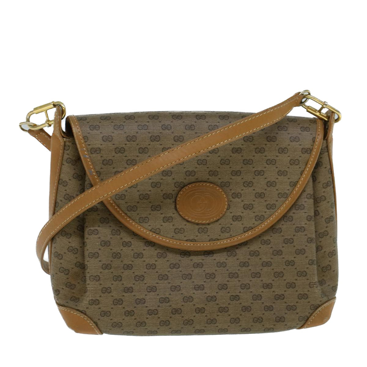 GUCCI Micro GG Canvas Shoulder Bag PVC Leather Beige th4136