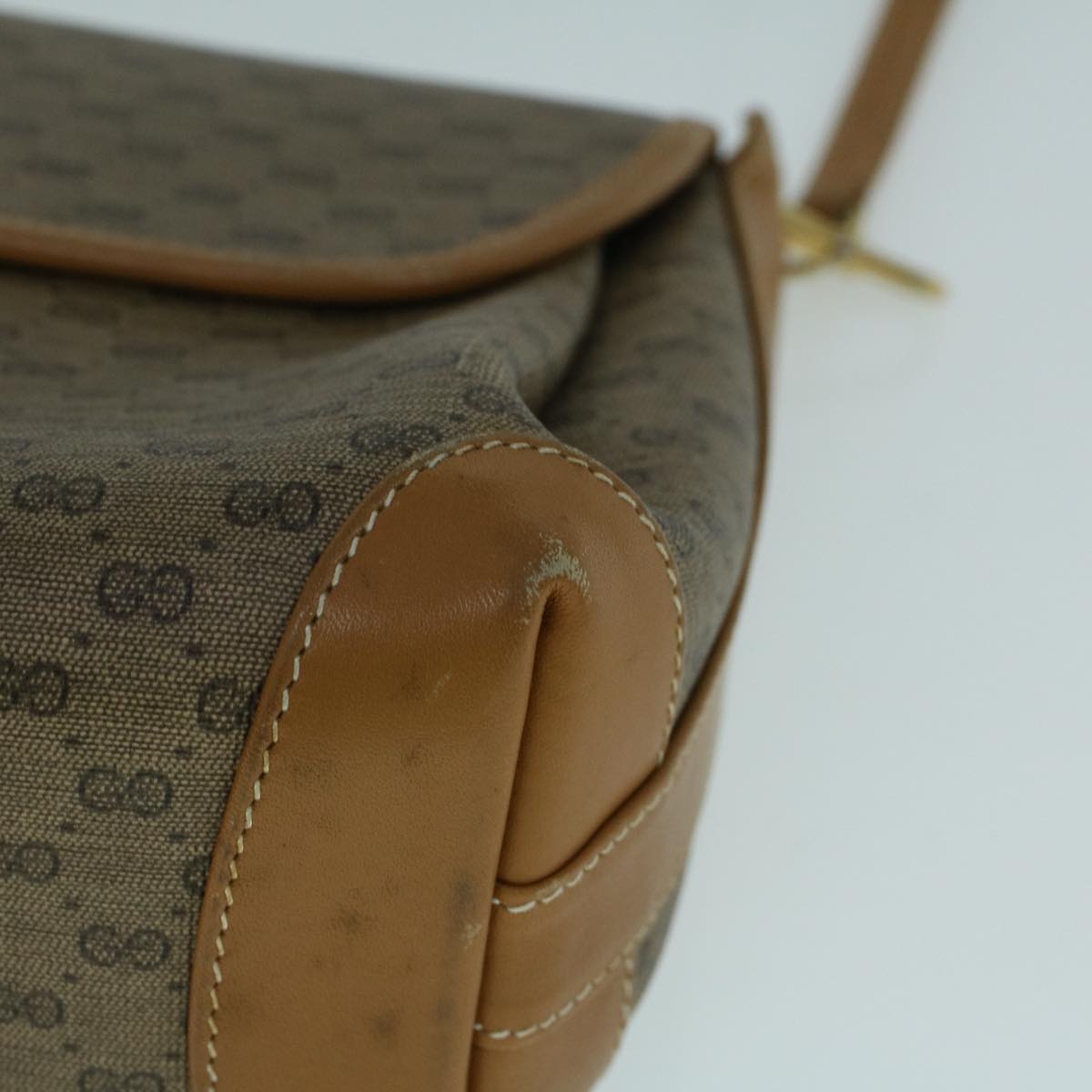 GUCCI Micro GG Canvas Shoulder Bag PVC Leather Beige th4136