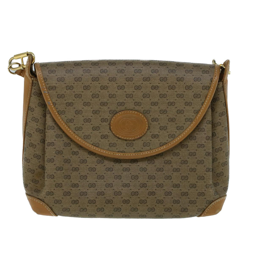 GUCCI Micro GG Canvas Shoulder Bag PVC Leather Beige th4136