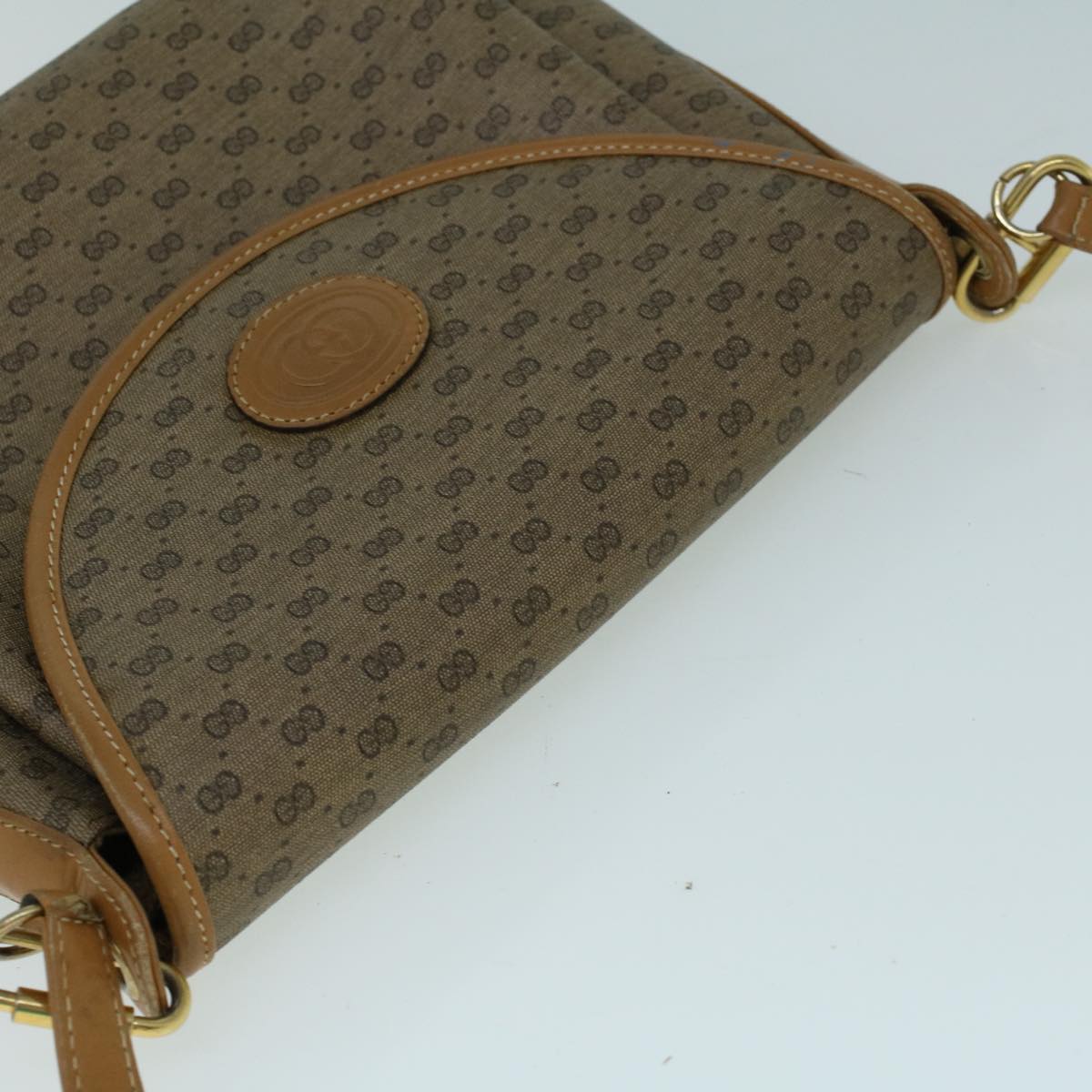 GUCCI Micro GG Canvas Shoulder Bag PVC Leather Beige th4136