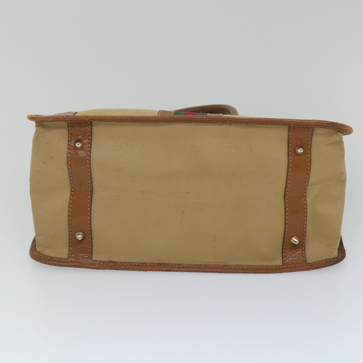 GUCCI Web Sherry Line Hand Bag Canvas 2way Beige Red Green th4154