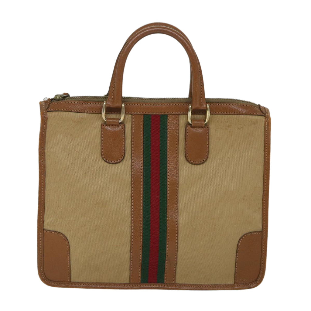 GUCCI Web Sherry Line Hand Bag Canvas 2way Beige Red Green th4154