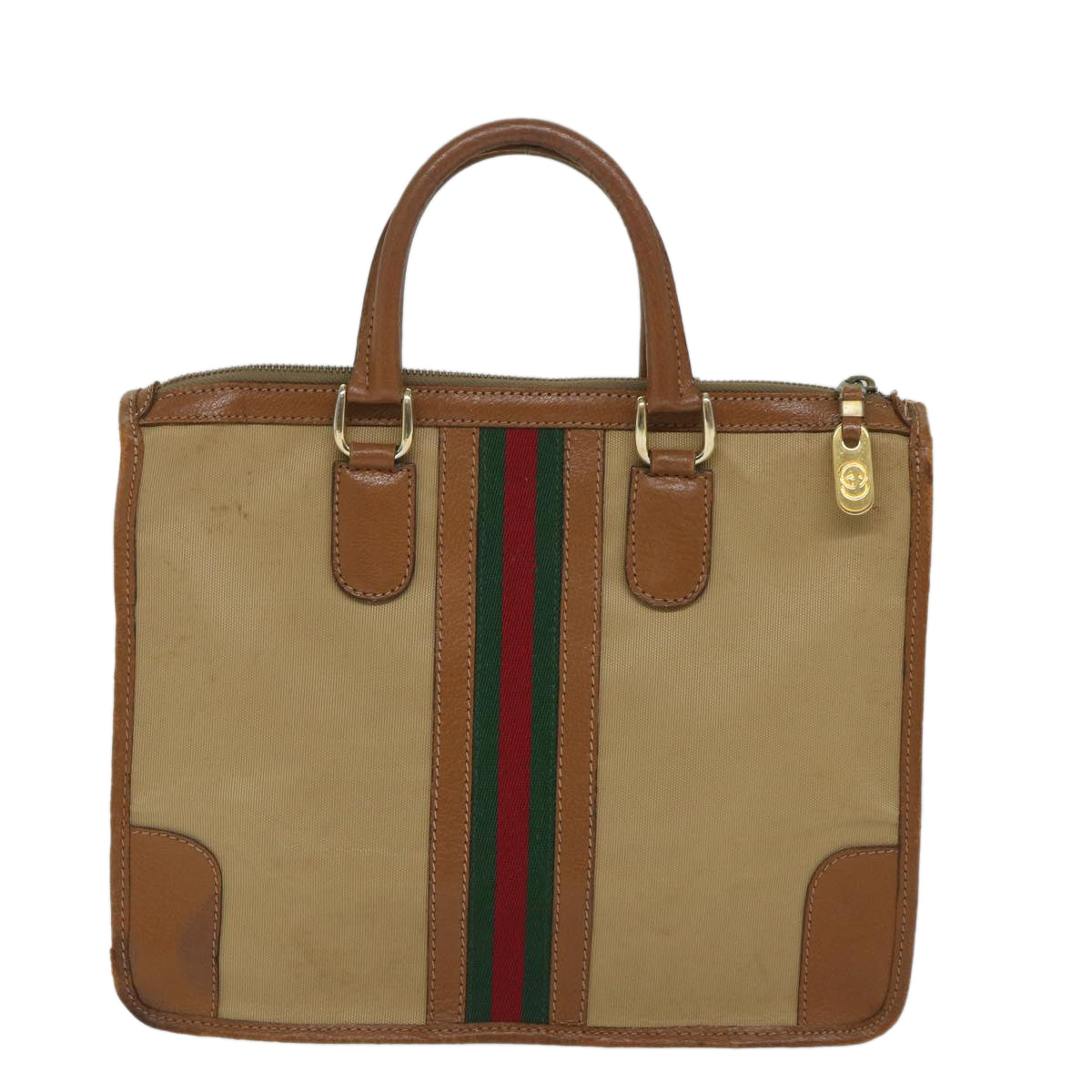GUCCI Web Sherry Line Hand Bag Canvas 2way Beige Red Green th4154