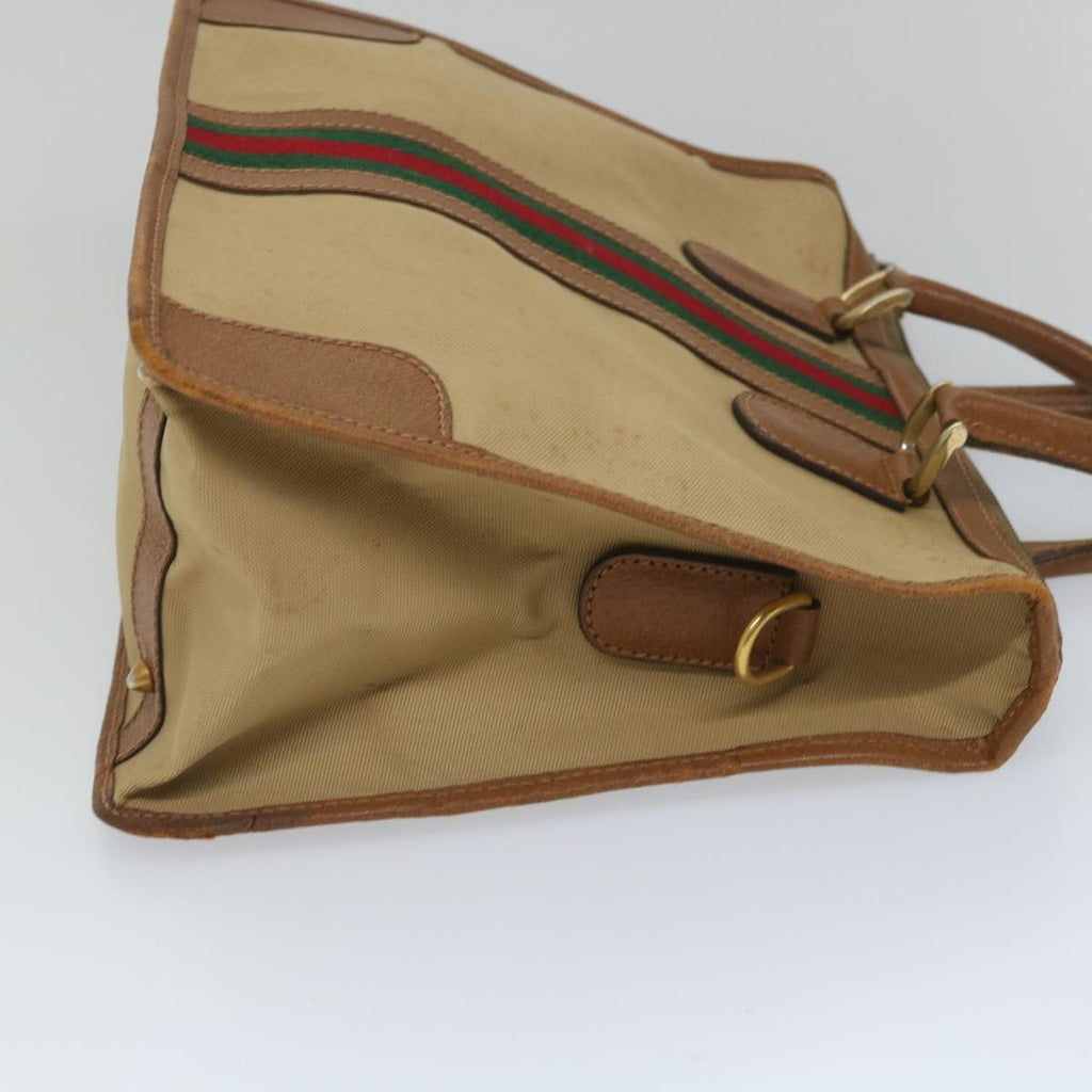 GUCCI Web Sherry Line Hand Bag Canvas 2way Beige Red Green th4154