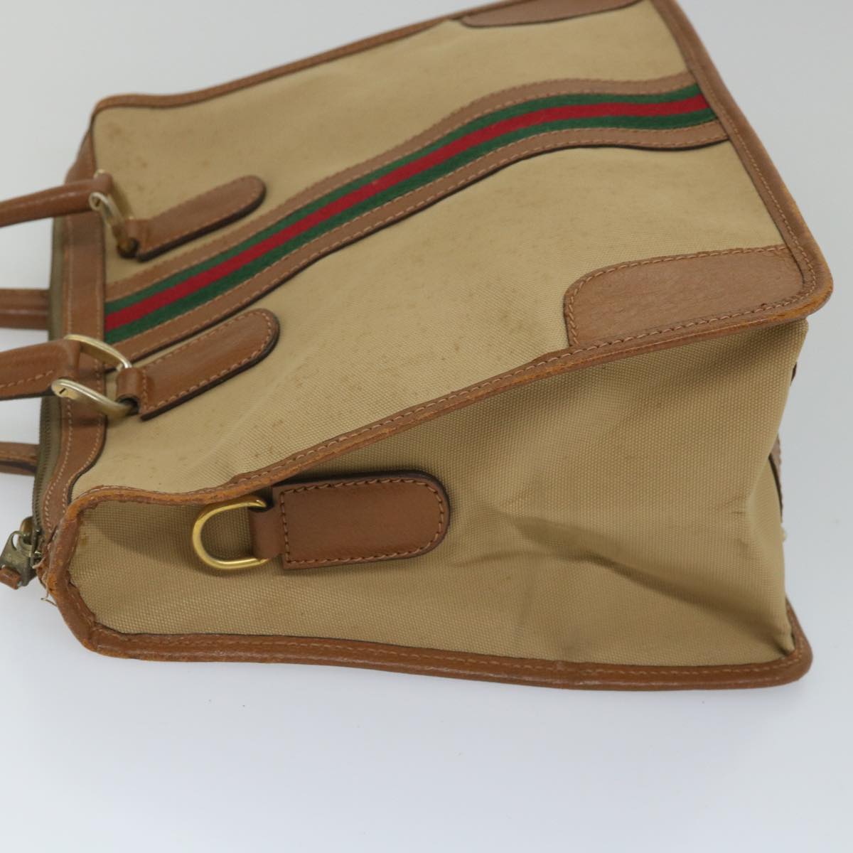 GUCCI Web Sherry Line Hand Bag Canvas 2way Beige Red Green th4154