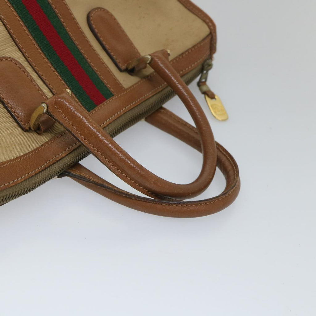 GUCCI Web Sherry Line Hand Bag Canvas 2way Beige Red Green th4154