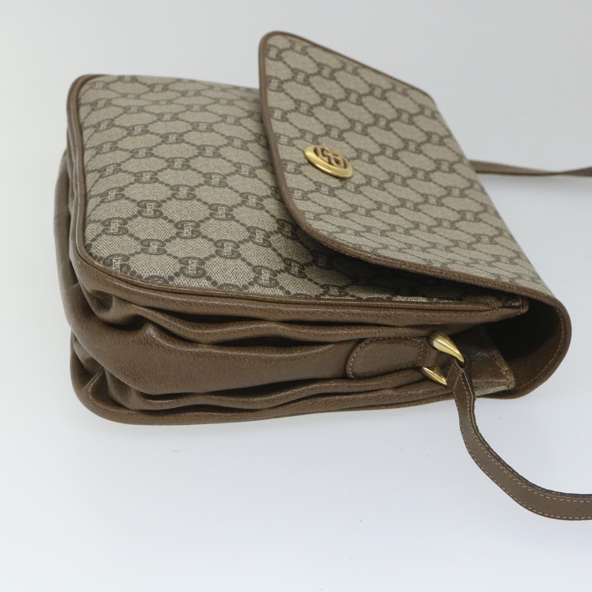 GUCCI GG Plus Supreme Shoulder Bag PVC Leather Beige th4169