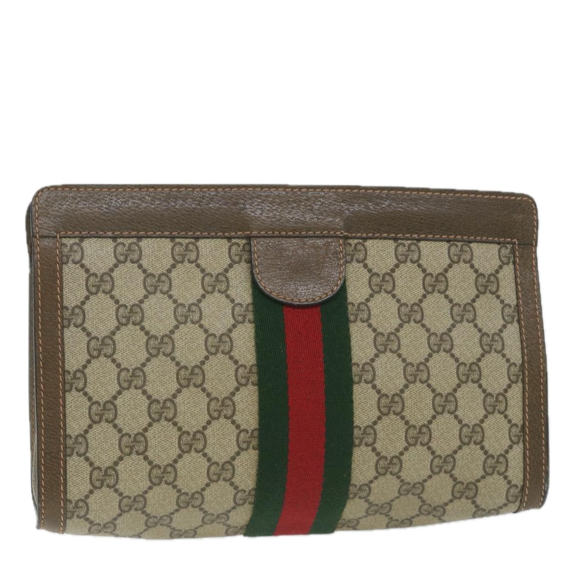 GUCCI GG Supreme Web Sherry Line Clutch Bag Beige Red 89 01 002 th4184
