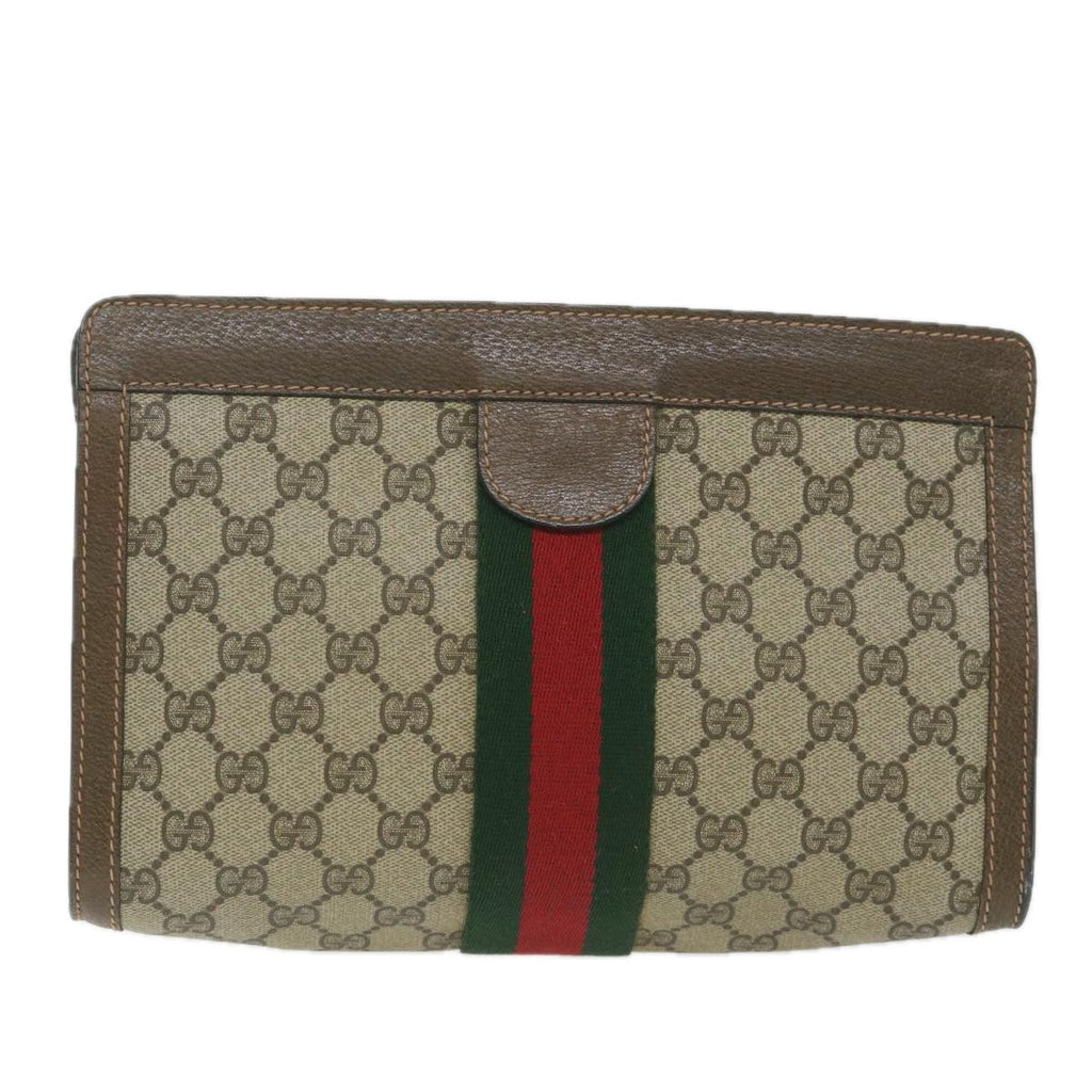GUCCI GG Supreme Web Sherry Line Clutch Bag Beige Red 89 01 002 th4184