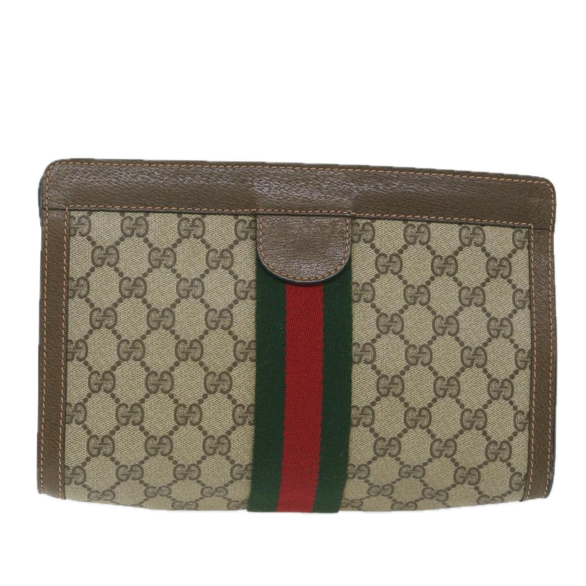GUCCI GG Supreme Web Sherry Line Clutch Bag Beige Red 89 01 002 th4184