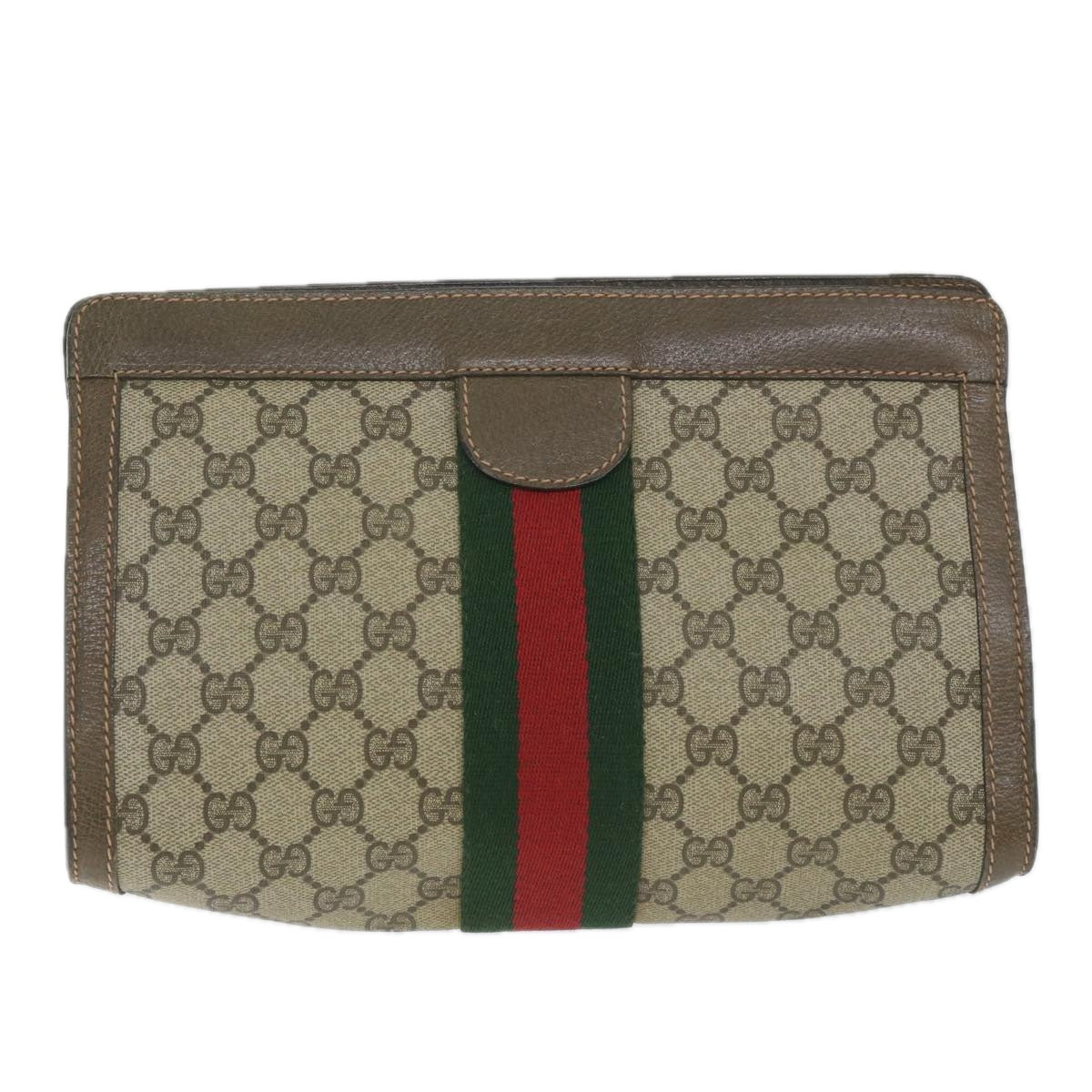 GUCCI GG Supreme Web Sherry Line Clutch Bag Beige Red 89 01 002 th4184
