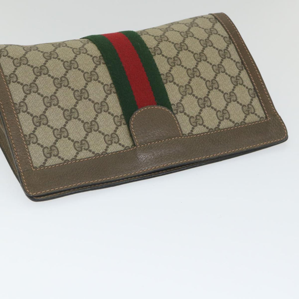 GUCCI GG Supreme Web Sherry Line Clutch Bag Beige Red 89 01 002 th4184