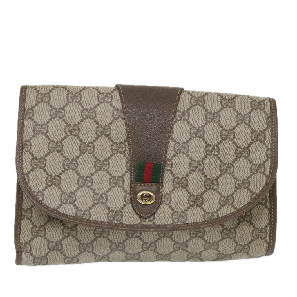 GUCCI GG Supreme Web Sherry Line Clutch Bag Beige Red 89 01 030 th4185