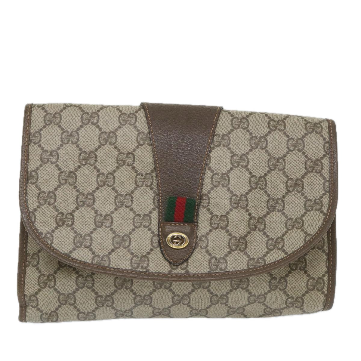 GUCCI GG Supreme Web Sherry Line Clutch Bag Beige Red 89 01 030 th4185