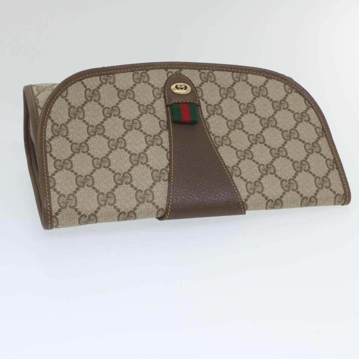 GUCCI GG Supreme Web Sherry Line Clutch Bag Beige Red 89 01 030 th4185