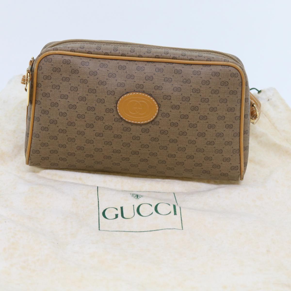 GUCCI Micro GG Supreme Shoulder Bag PVC Leather Beige th4191