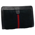 GUCCI Sherry Line Clutch Bag Suede Black Red Navy th4194