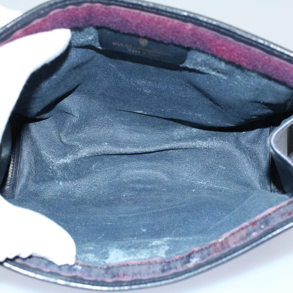 GUCCI Sherry Line Clutch Bag Suede Black Red Navy th4194