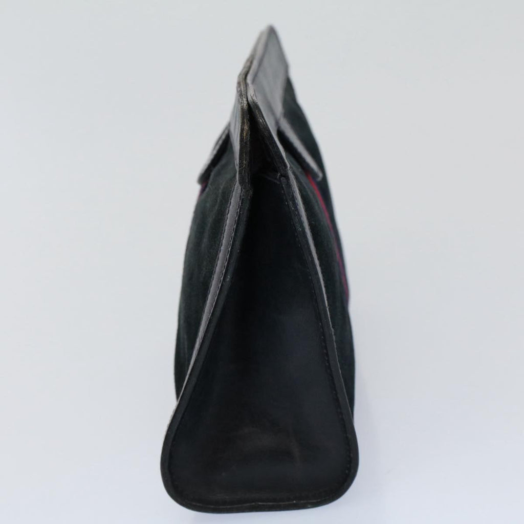 GUCCI Sherry Line Clutch Bag Suede Black Red Navy th4194