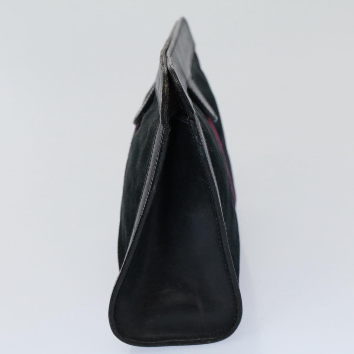 GUCCI Sherry Line Clutch Bag Suede Black Red Navy th4194