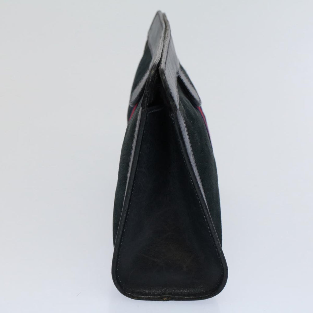 GUCCI Sherry Line Clutch Bag Suede Black Red Navy th4194