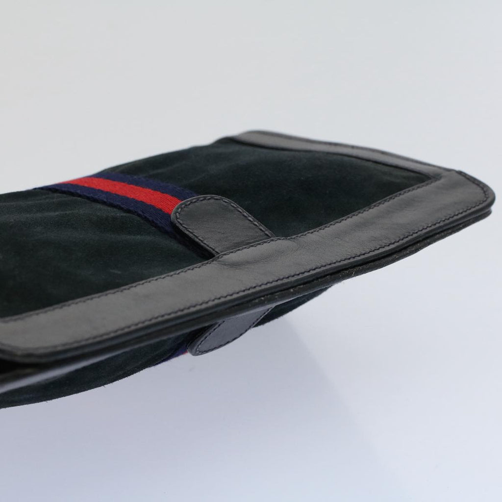 GUCCI Sherry Line Clutch Bag Suede Black Red Navy th4194
