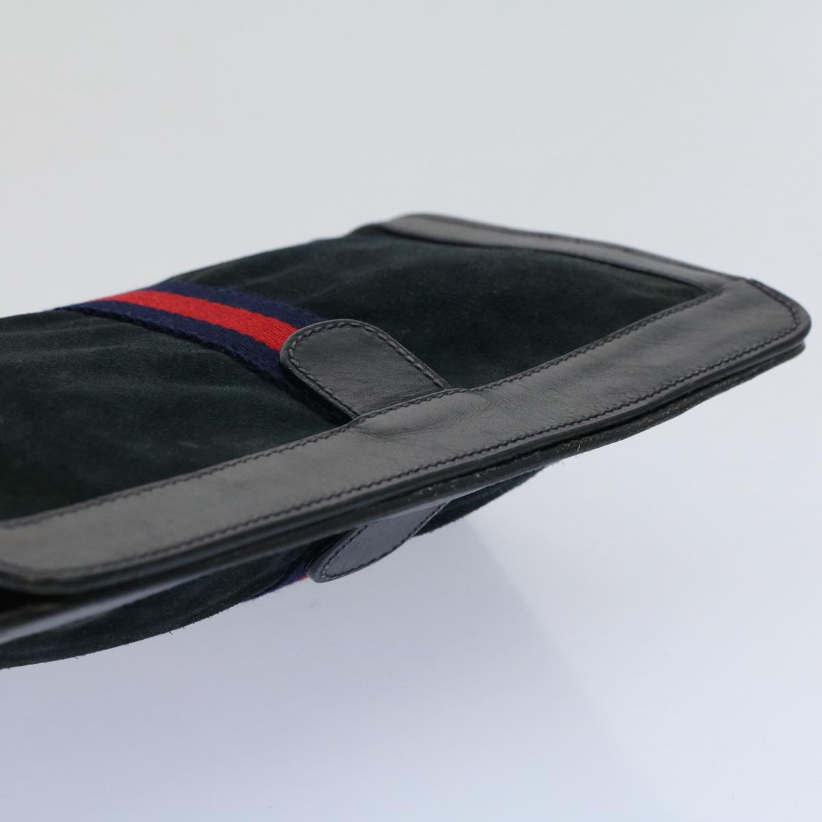 GUCCI Sherry Line Clutch Bag Suede Black Red Navy th4194