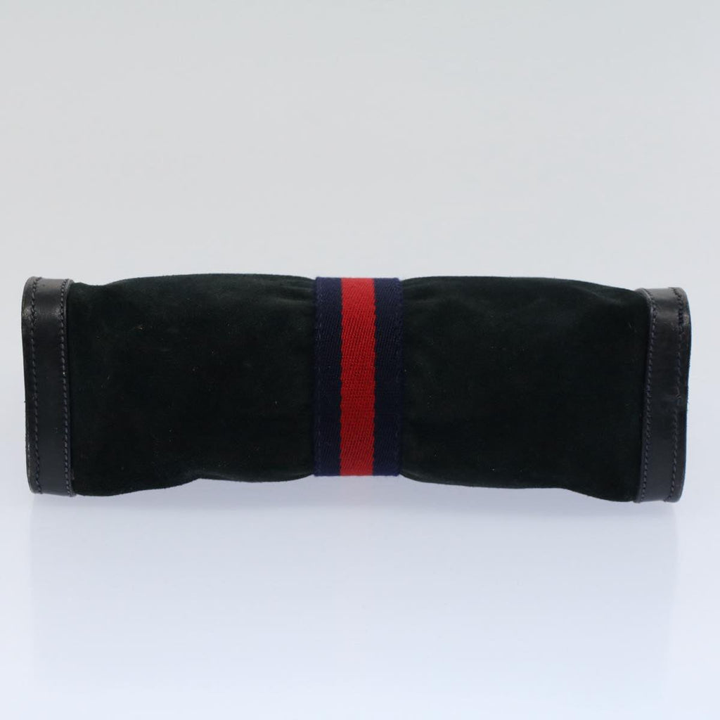 GUCCI Sherry Line Clutch Bag Suede Black Red Navy th4194