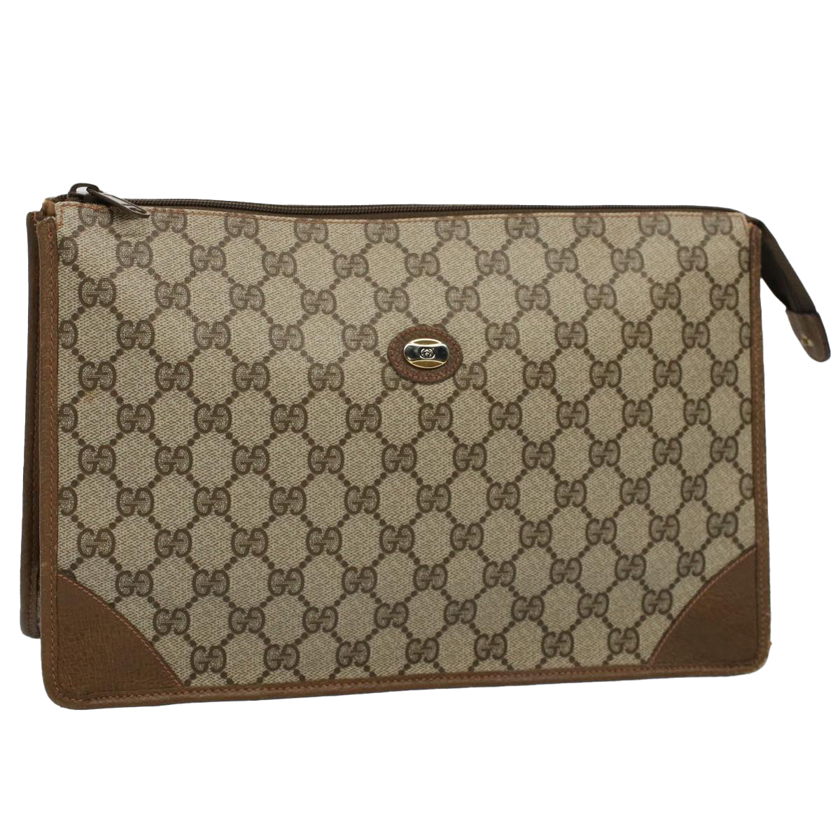 GUCCI GG Supreme Clutch Bag PVC Leather Beige 89 01 029 th4196