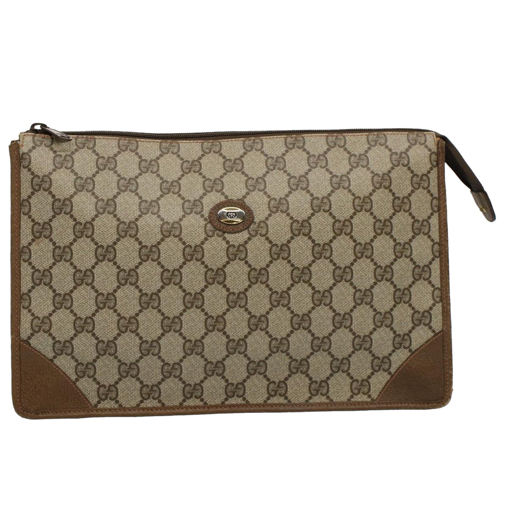 GUCCI GG Supreme Clutch Bag PVC Leather Beige 89 01 029 th4196