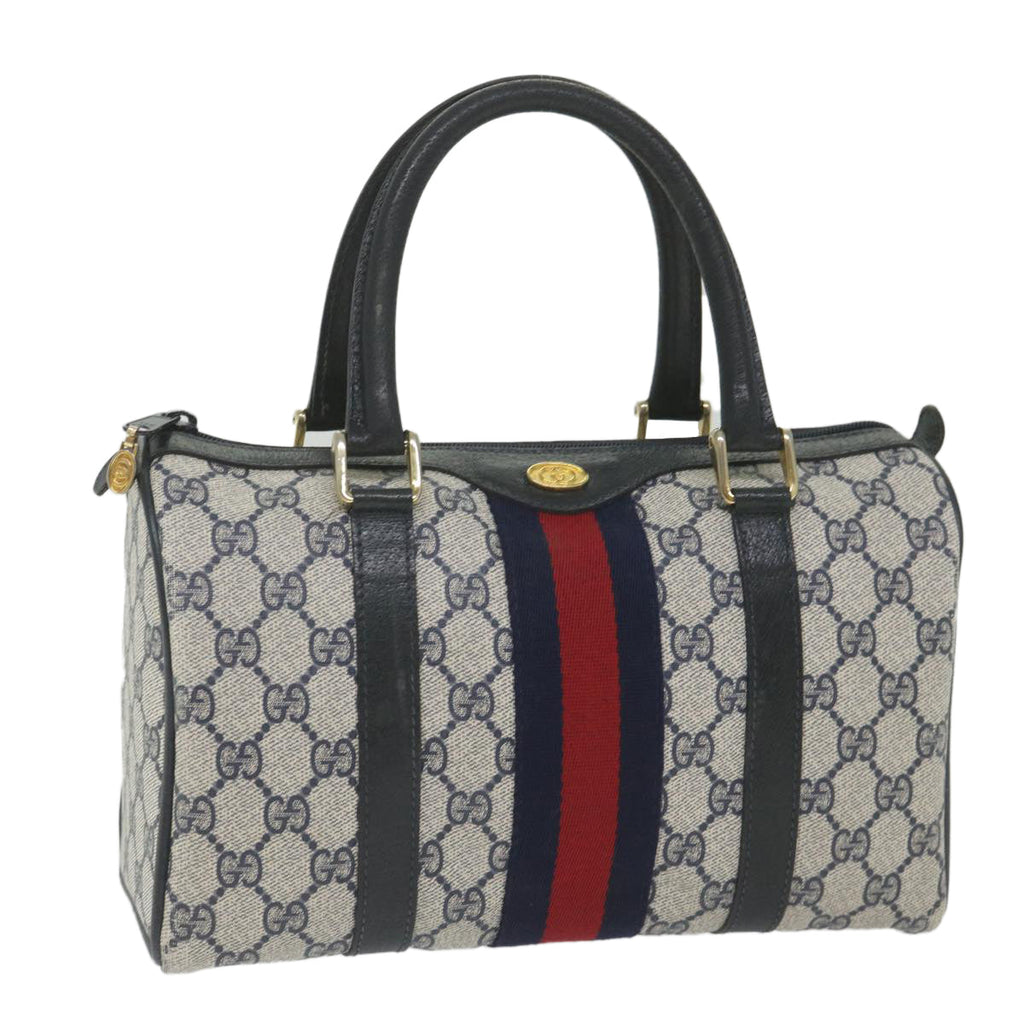 GUCCI GG Supreme Sherry Line Boston Bag Red Navy Gray 69 012 3841 th4205