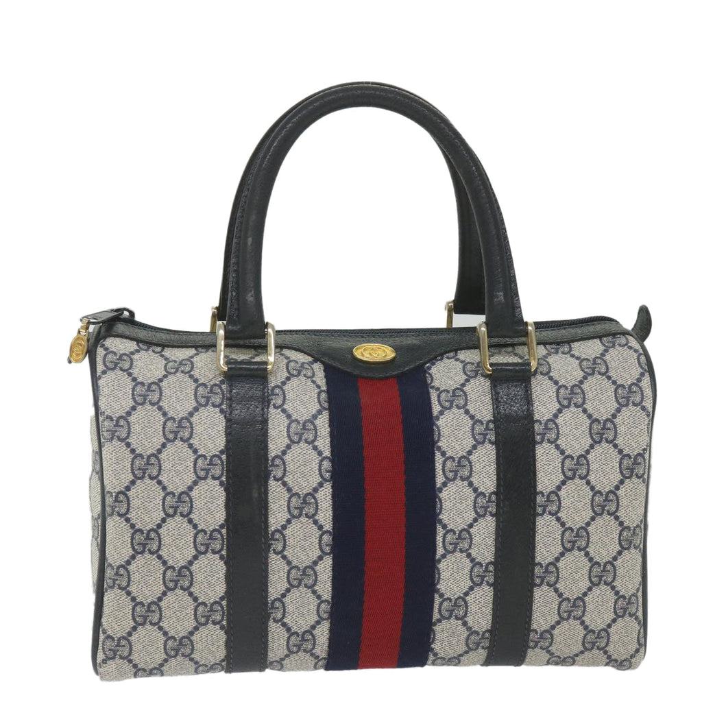 GUCCI GG Supreme Sherry Line Boston Bag Red Navy Gray 69 012 3841 th4205