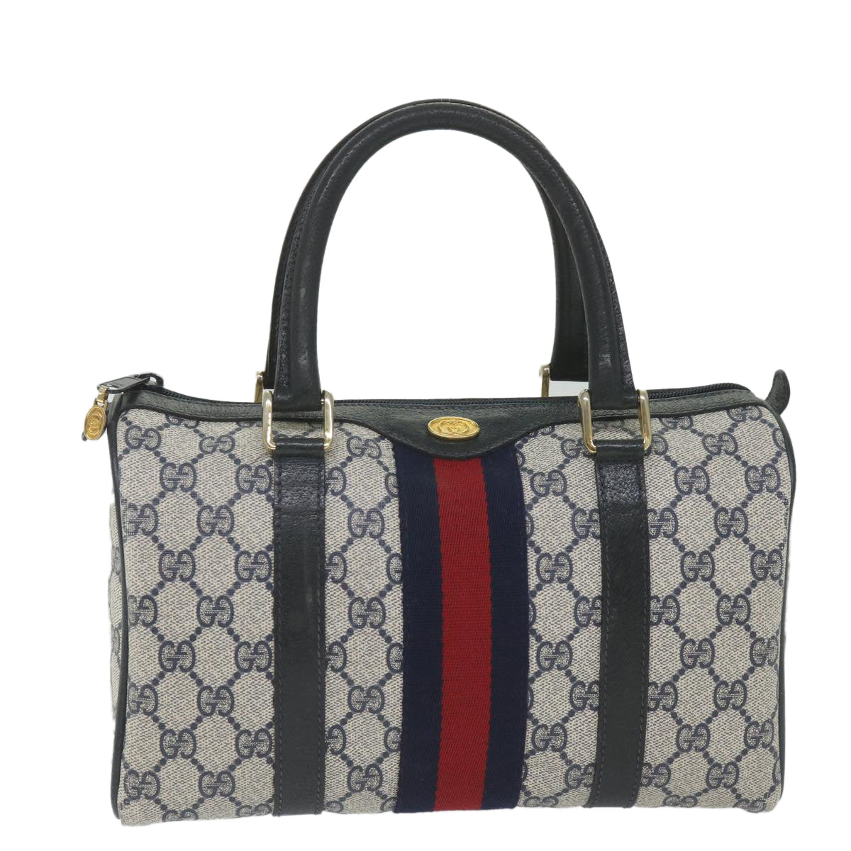 GUCCI GG Supreme Sherry Line Boston Bag Red Navy Gray 69 012 3841 th4205
