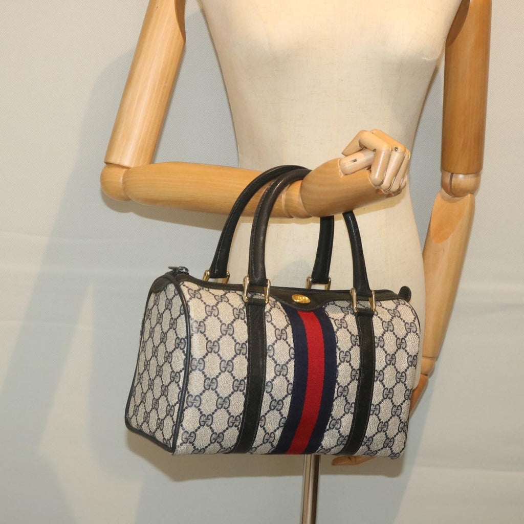 GUCCI GG Supreme Sherry Line Boston Bag Red Navy Gray 69 012 3841 th4205