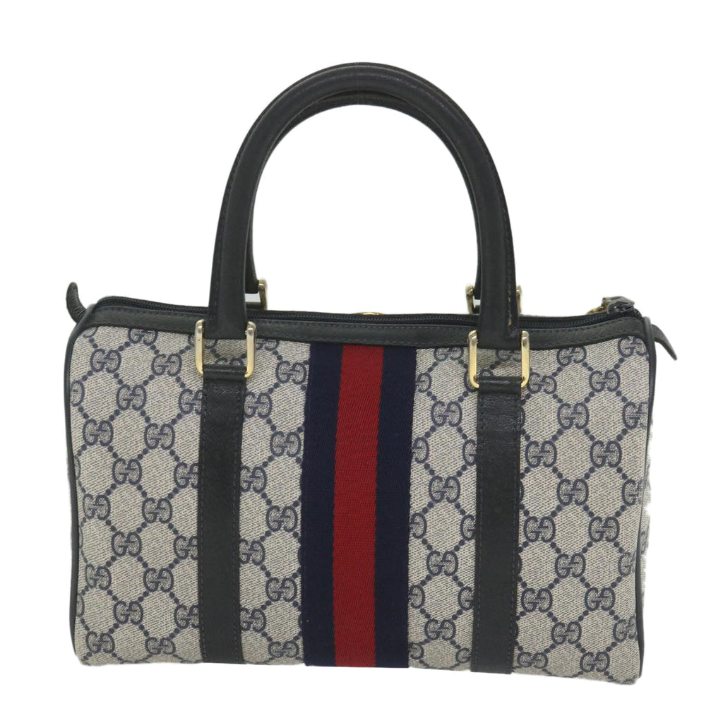 GUCCI GG Supreme Sherry Line Boston Bag Red Navy Gray 69 012 3841 th4205