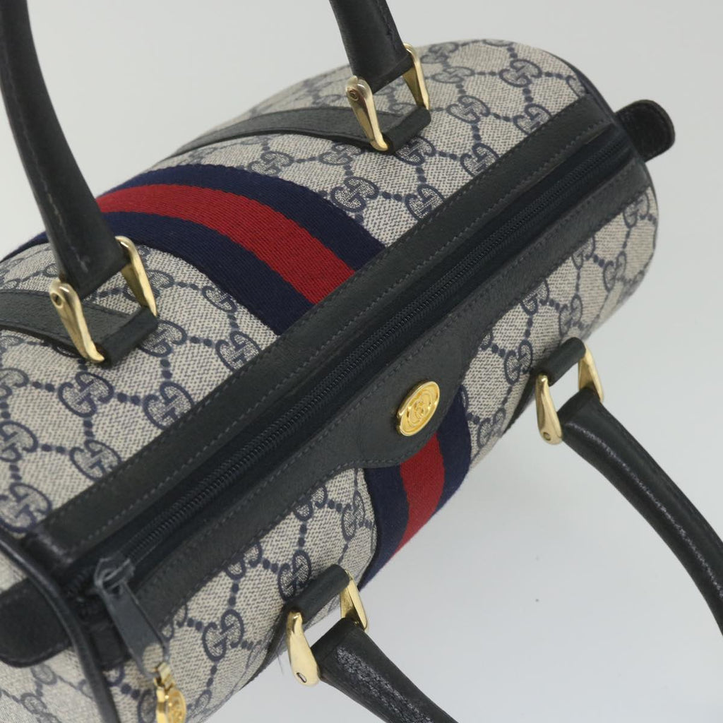 GUCCI GG Supreme Sherry Line Boston Bag Red Navy Gray 69 012 3841 th4205
