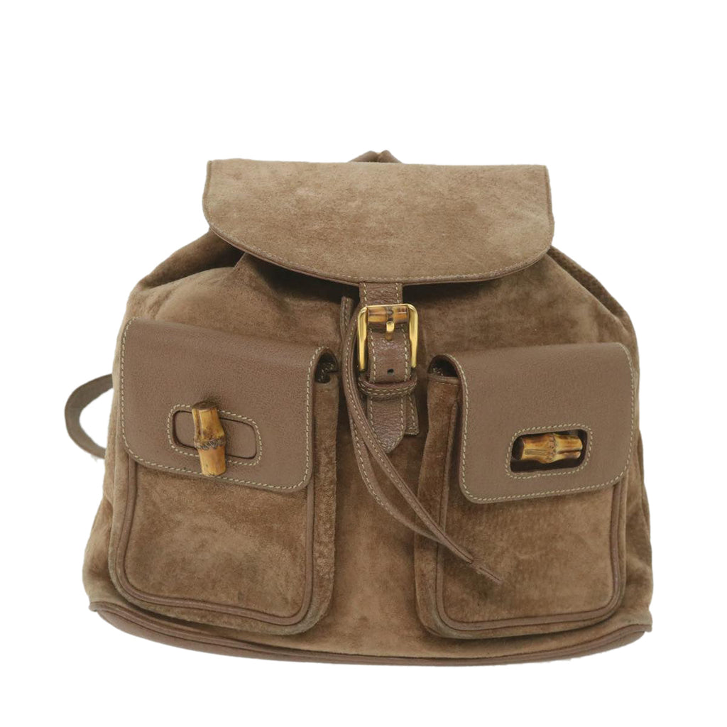 GUCCI Bamboo Backpack Suede Brown 003 1817 0016 th4222