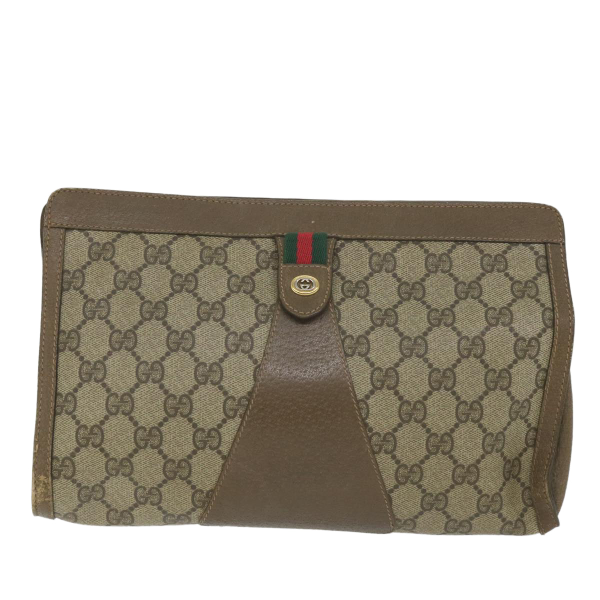 GUCCI GG Supreme Web Sherry Line Clutch Bag Beige Red 89 01 033 th4233