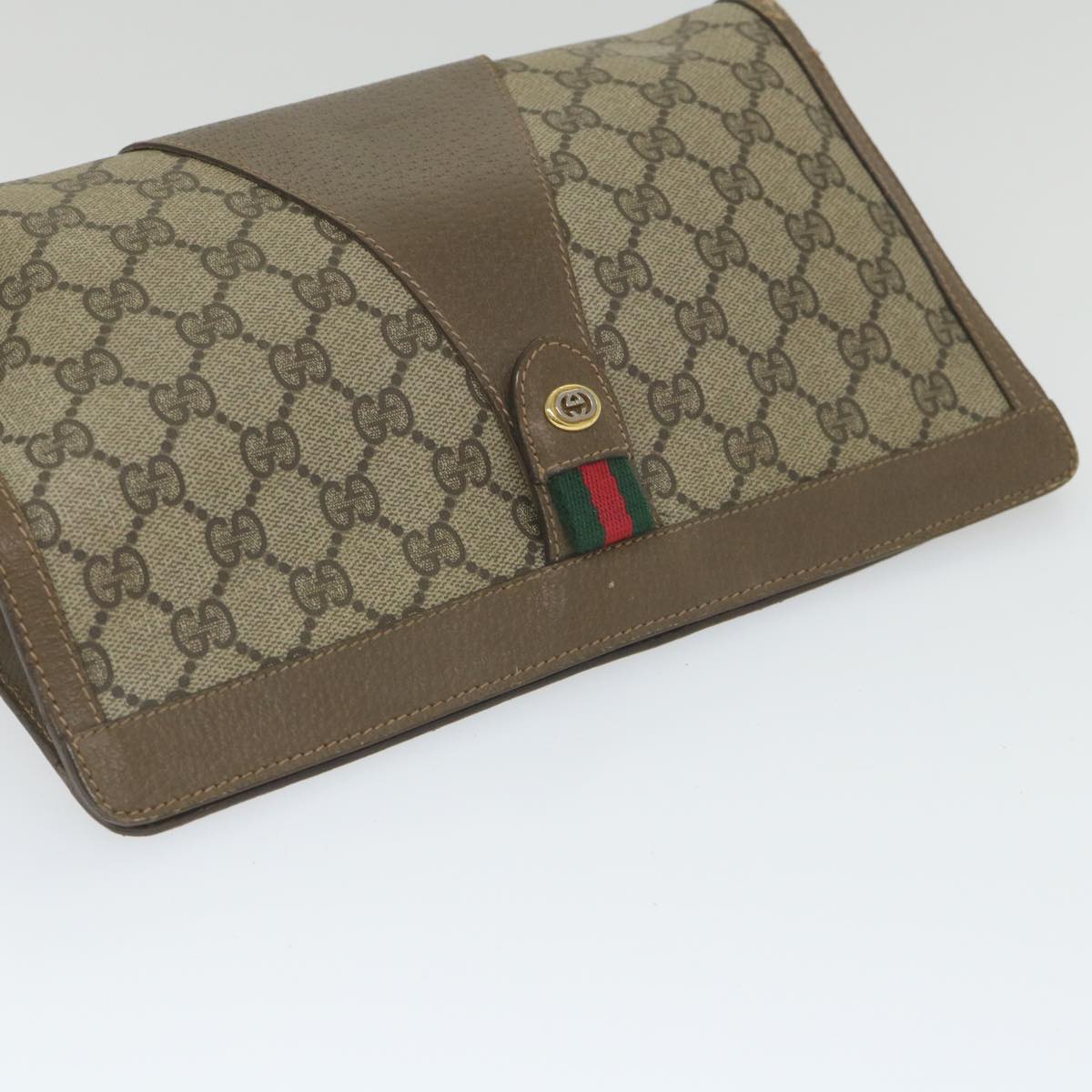 GUCCI GG Supreme Web Sherry Line Clutch Bag Beige Red 89 01 033 th4233