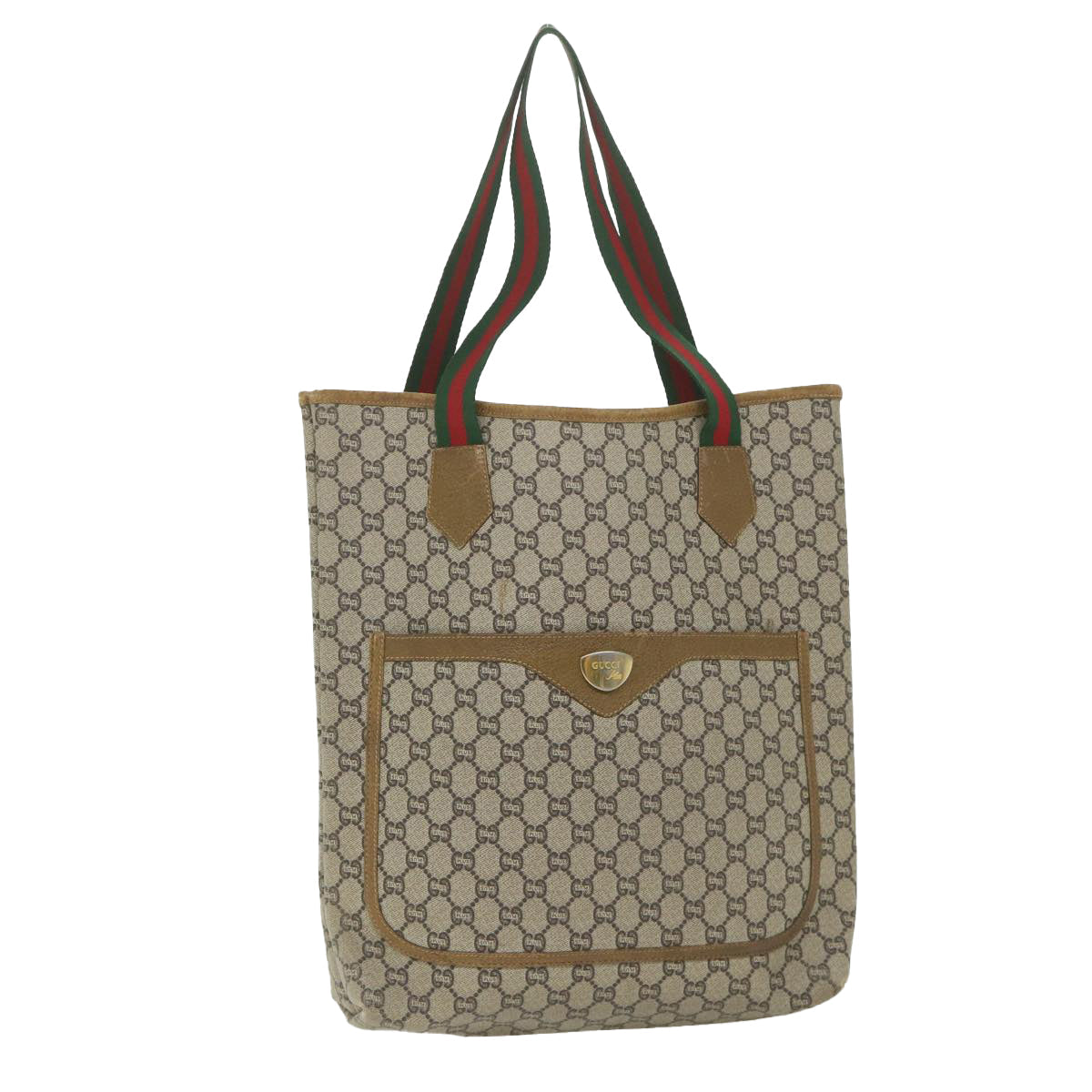 GUCCI GG Plus Supreme Web Sherry Line Tote Bag Beige Red Green th4245