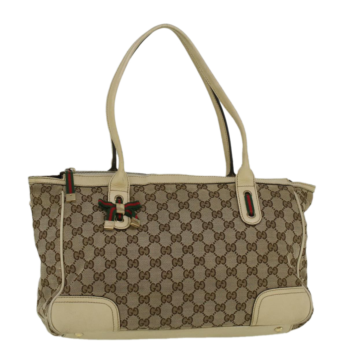 GUCCI GG Canvas Web Sherry Line Shoulder Bag Beige Red Green th4248