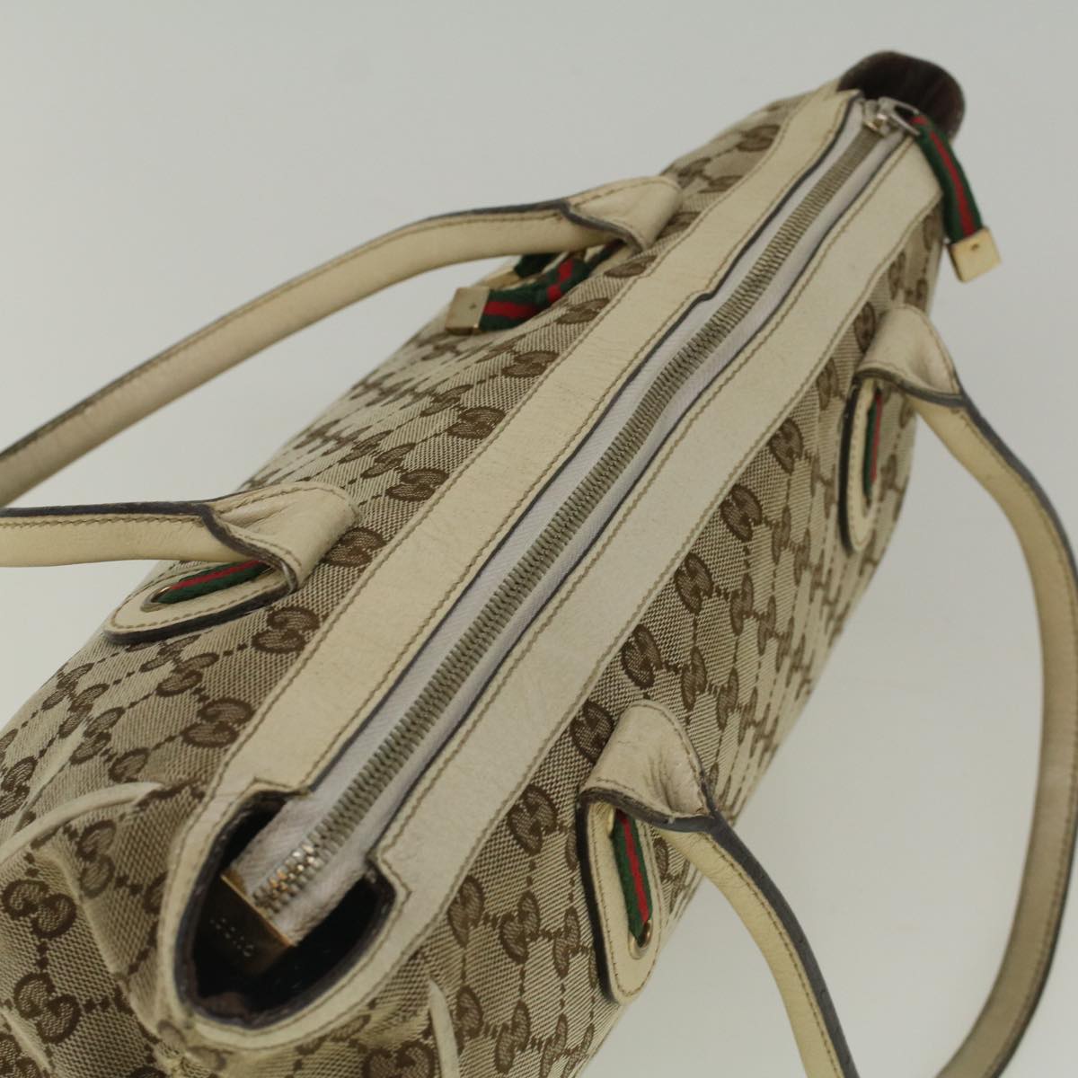 GUCCI GG Canvas Web Sherry Line Shoulder Bag Beige Red Green th4248
