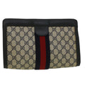 GUCCI GG Canvas Sherry Line Clutch Bag PVC Leather Navy Red th4256