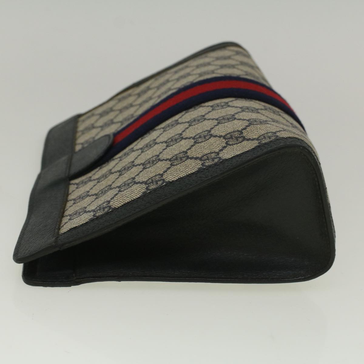 GUCCI GG Canvas Sherry Line Clutch Bag PVC Leather Navy Red th4256