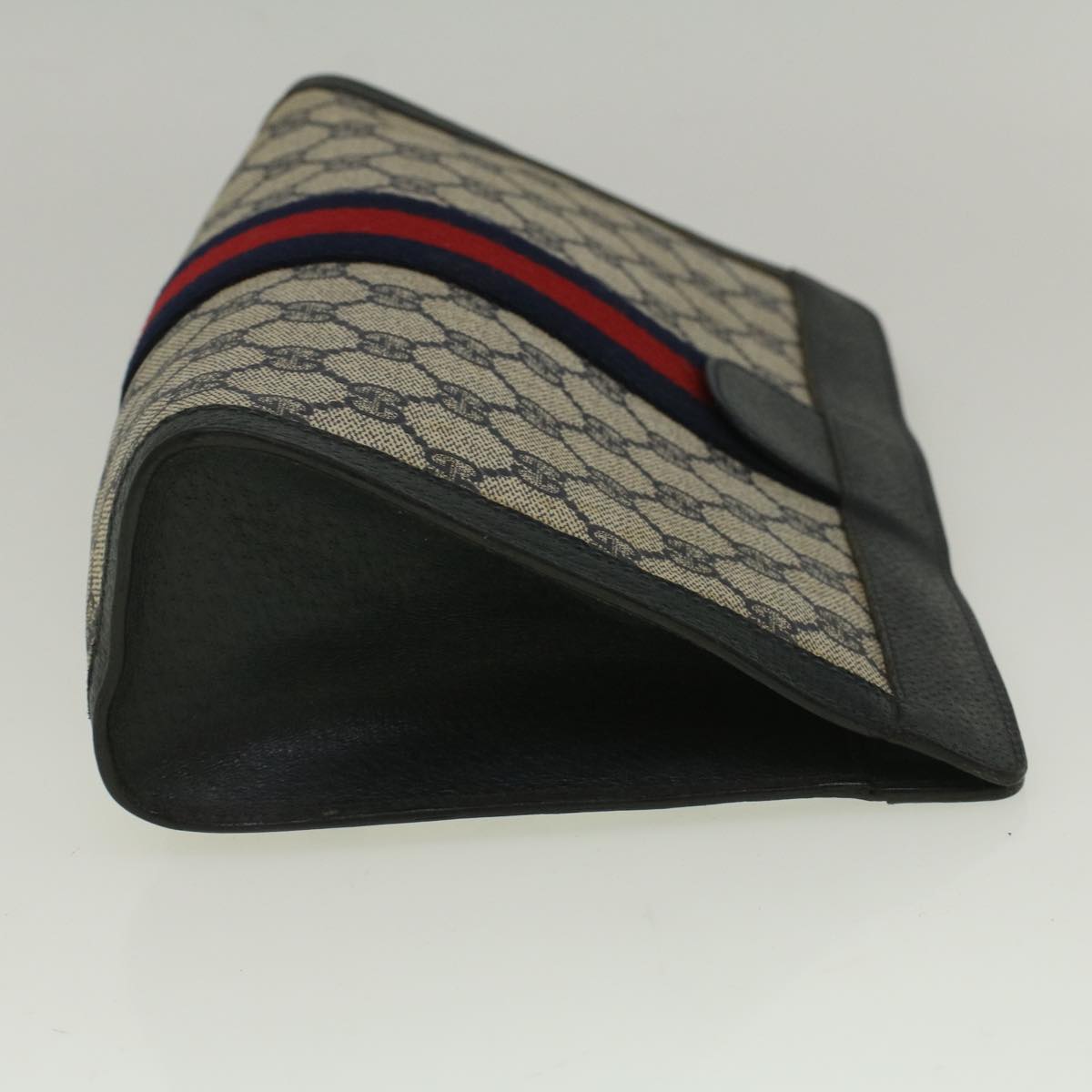 GUCCI GG Canvas Sherry Line Clutch Bag PVC Leather Navy Red th4256