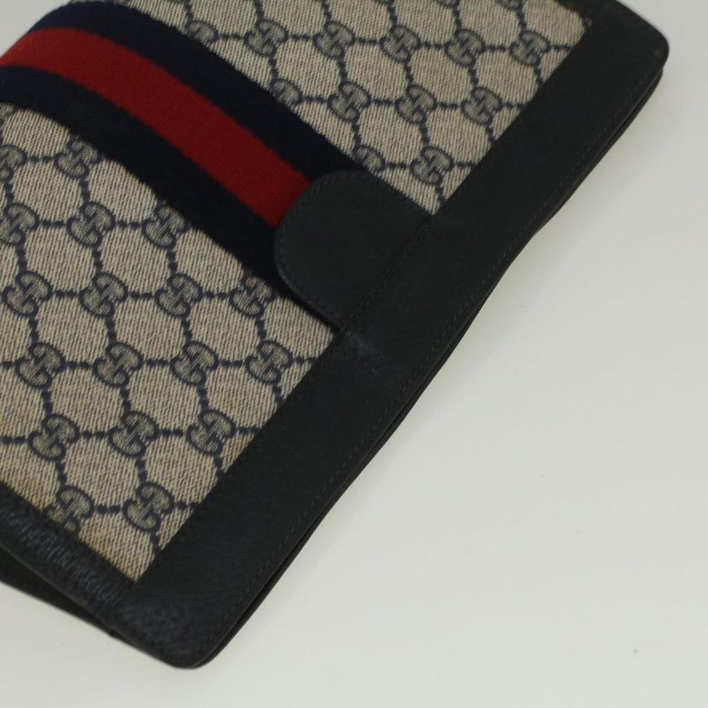 GUCCI GG Canvas Sherry Line Clutch Bag PVC Leather Navy Red th4256