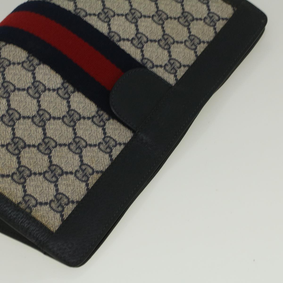 GUCCI GG Canvas Sherry Line Clutch Bag PVC Leather Navy Red th4256