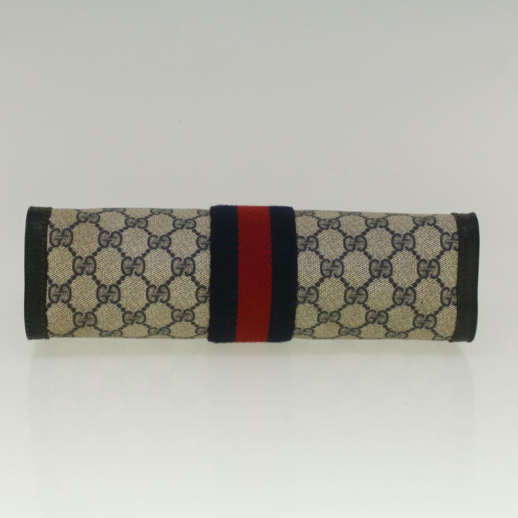 GUCCI GG Canvas Sherry Line Clutch Bag PVC Leather Navy Red th4256