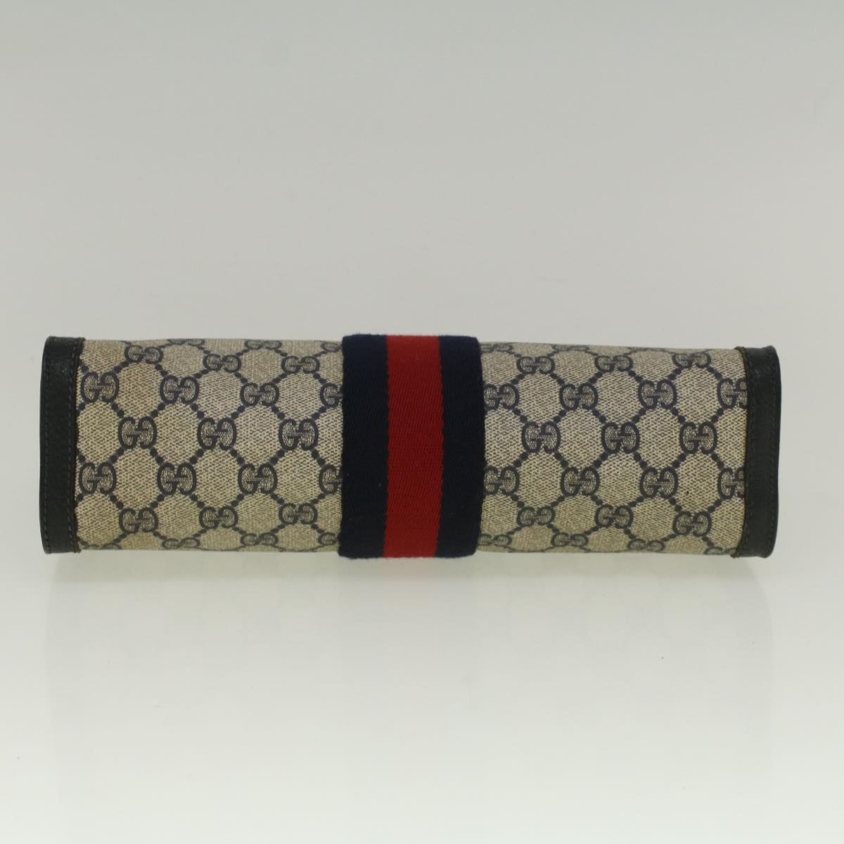 GUCCI GG Canvas Sherry Line Clutch Bag PVC Leather Navy Red th4256
