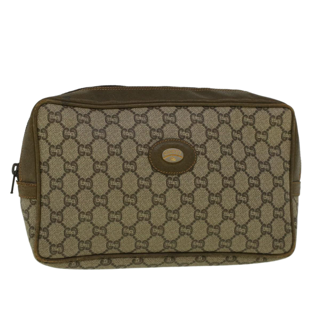 GUCCI GG PLUS Canvas Clutch Bag PVC Leather Beige th4270